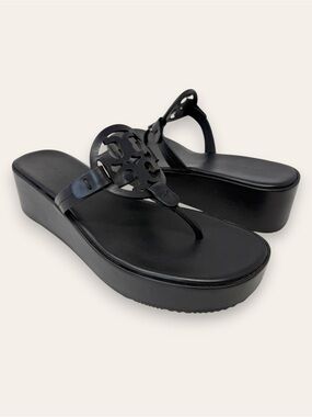 Tory Burch Leather Miller Wedge Sandal Perfect Black 8.5 Women’s
